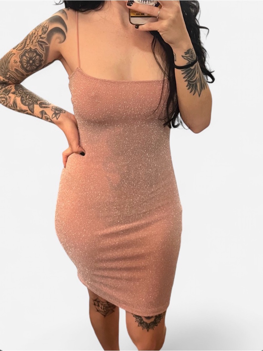 Sparkle Glitter Pink Bodycon Dress with Spaghetti Straps